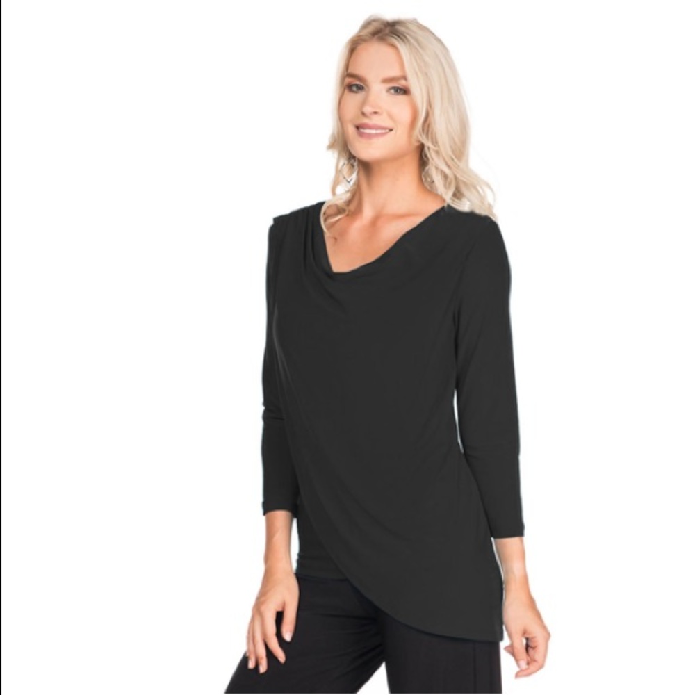 Cowl Neck Cape Overlay 3/4 Sleeve Top